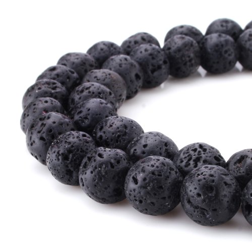 Beadnova black lava stone rock gemstone gem round loose…