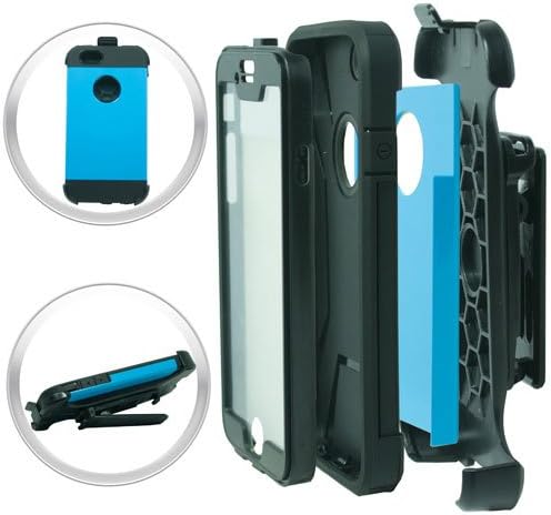 THETUNZ (TM) 4 in 1 Super Armor Spectra Shield Hybrid Combo Phone Case Cover w/ Built in Screen Protector & kickstand (Blue)