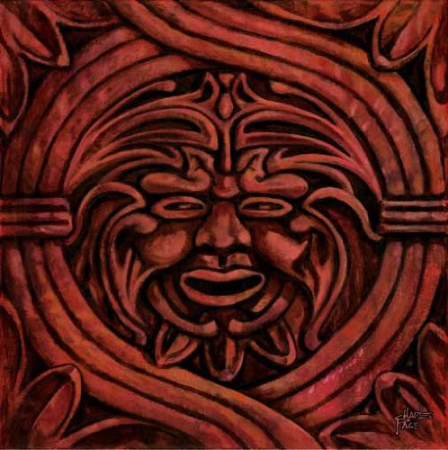 Italian Stone Face Rosso by Charles Pace. Size 18.00 X 18.00 Art Poster Print on Canvas