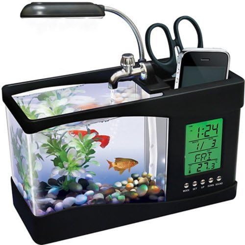 NLC USB LED Desktop Mini Aquarium Fish Tank Clock Time Display Holds (BLACK) by NLC