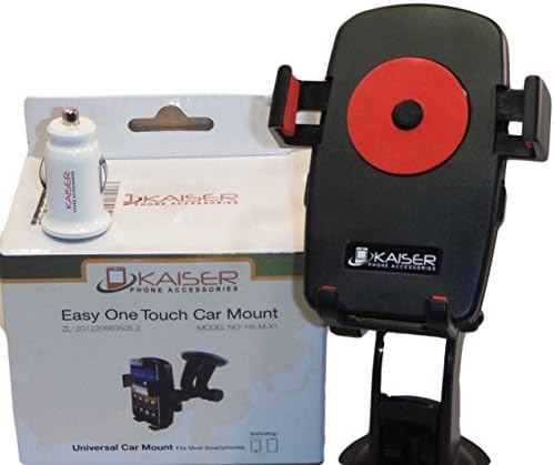 Kaiser- Car Phone Holder Mount for Windshield, 360 Degree Rotation, One Touch for iPhone 4/4s/5/5s Galaxy S4/s3/s2,Samsung Gs4, Google Nexus 5/4, with a BONUS Car Charger Adaptor.