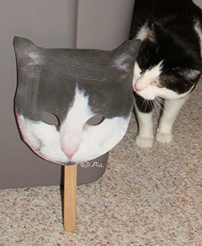 Halloween or Party costume favors/gifts Black and White Cat Mask Handmade D. Pia. Original Art "Mew Mew"