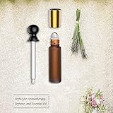 6 New Roller Bottles, BESTOPE 10ml Amber Frost Glass Roll On Bottle with Stainless Steel Roller Balls for Aromatherapy, Perfume, Essential Oil and other liquids - 3ml Dropper Included