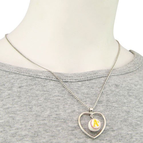 Oakland Athletics 3D Baseball Heart Pendant Necklace