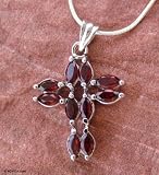 Garnet necklace, 'Cross of Love' 16.5 L