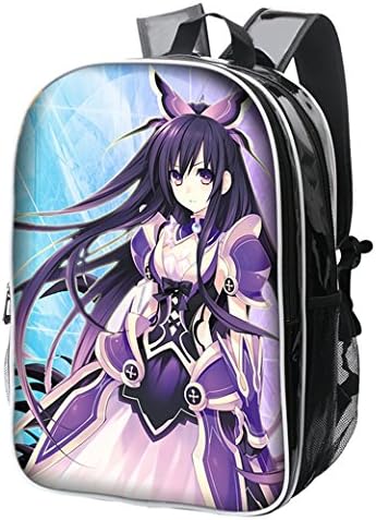 Cc Anime Date·a·live Color Print Schoolbag Pu Black Travel Backpack for Teens (Princess)