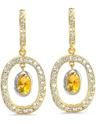 CleverEve Luxury Series Duo Oval Vintage Diamond Earrings 1.08 ct. tw. in 18K Yellow Gold w/ 0.85 ct. Genuine Citrine Center Stone 5.00 x 7.00mm