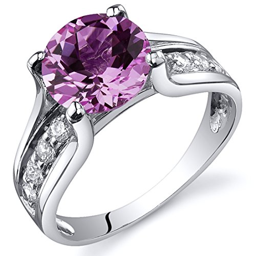 Created Pink Sapphire Solitaire Ring Sterling Silver Rhodium Nickel Finish 2.75 Carats Sizes 5 to 9