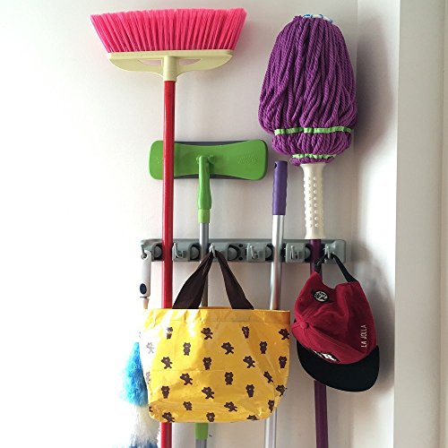 Champ Grip. The Strongest Grippers Mop Broom Holder Found only on Amazon with 5 Ball Slots and 6 Hooks. Items Stay Put Guaranteed Non Slide..