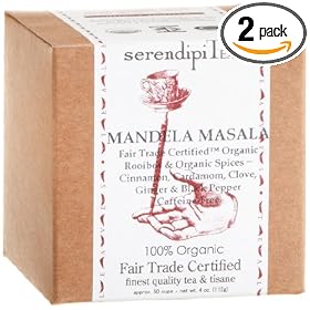 SerendipiTea Mandela Masala Tea, Organic Rooibos & Organic Spices (Cinnamon, Cloves, Ginger, Cardamom & Pepper), 4-Ounce Boxes (Pack of 2)
