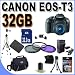 Canon EOS Rebel T3 12.2 MP CMOS Digital SLR with 18-55mm IS II Lens (Black)+32GB+Extra Battery/Charger+3 PIece Filter Kit+Case+Full Size Tripod+Accessory Kit