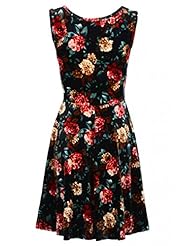Polyester/Velvet Floral Print Summer Skater Dress 