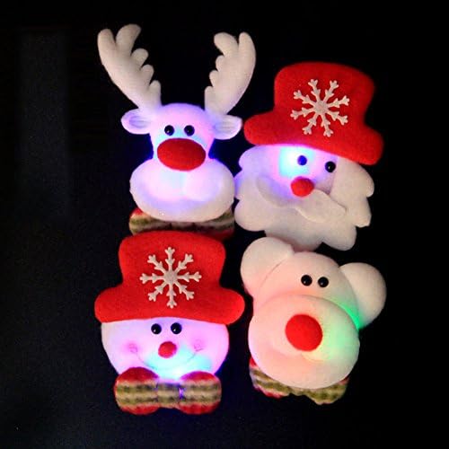 AiSung 4 Pcs Christmas Plush Cartoon Brooch Luminous Christmas Decorations (Santa Claus & Snowman & deer &Bear Pattern)
