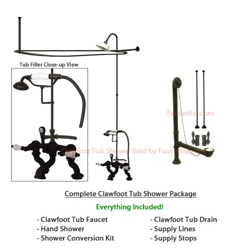 Oil Rubbed Bronze Clawfoot Tub Faucet Shower Kit With Enclosure