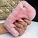 Fuzzy Green Limited Luxury Women Girly Case,Cute Bling Diamonds Bowknot Design Fluffy Soft Warm [Rex Rabbit Fur] Case Back Cover for Apple iPhone 6 Plus/ 6S Plus 5.5 Inch - Pink