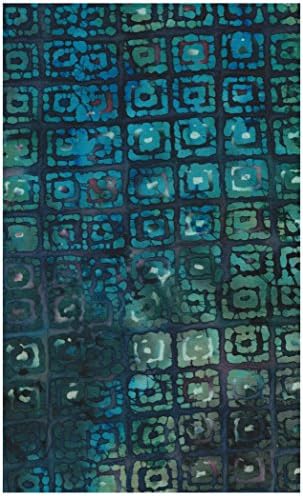 Java Block Printed (Tjap Stamped) Modern Geometric Squares on Ocean Blue Bali Tie Dye (Ikat) Batik Gradation ~ HALF YARD ~ #2831 Quilt 100% Cotton 44" Wide