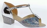111C Tinkerbell Girls' Sandal with a 1.5 Cuban Heel in Silver & Glitter (sizes Girls' 1 - Women's 8)