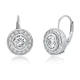 Sterling Silver Fancy Round Cubic Zirconia CZ Leverback Earrings - Ideal Gift For Mother, For Her, Birthday, Anniversary, Bridal, Wedding, Engagement