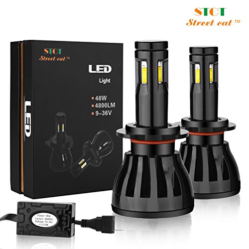 H7 LED Headlight Bulbs Conversion Kit (Upgraded version) Philips LED Chips 96W 9600LM 6000K – Low Beam/ High Beam/ Fog Light Bulbs – 3 Yr Warranty (Pack of 2 by STCT Street Cat)