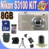 COOLPIX S3100 14 MP Digital Camera with 5x NIKKOR Wide-Angle Optical Zoom Lens and 2.7-Inch LCD (Silver) 8GB Accessory Saver Bundle!