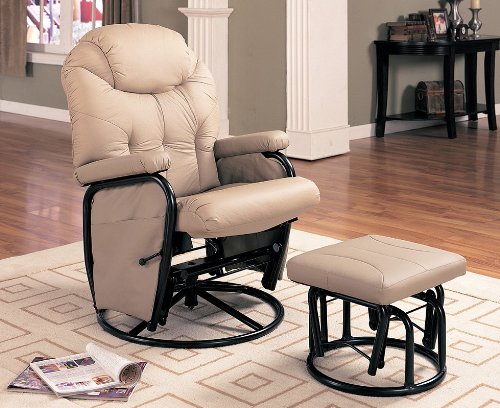 Bone Leatherette Swivel Rocker Recliner W Ottoman New Bone Leatherette Swivel Rocker Recliner W Ottoman New
