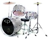 Musical Instruments : GP50 3-Piece Junior Children's/Kids Starter Drum Set with Sticks - Metallic Silver