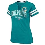 NFL Women's Miami Dolphins Go For Two Short Sleeve Split Crew Neck Tee (Aqua/White, Large)