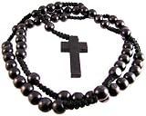 Black Wooden Bead & Macrame Rosary Necklace