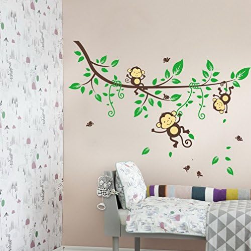 Lovely Monkey on the Tree Branch - Childrens Wall Stickers Nursery Bedroom Wall Stickers