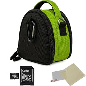 GREEN GRAY Mini Slim Compact Protective Travel Digital Camera Carrying Case with Accessory Compartment For Sony Alpha Series NEX-5 / NEX-C3 Point And Shoot Digital Camera + Includes a 8GB Micro SD Card with SD Adaptor + Includes a Universal Anti-Glare Screen Protector Guard