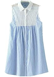 Vertical Stripe Short Shift Polyester Sleeveless  Dress