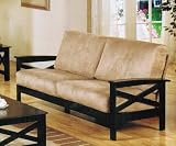 Sofa Couch with Cross Design Tan Microfiber Espresso Finish