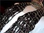 Beige and Black Raw Silk Effect Rayon Scarf with Cutwork Black Borders, 14" X 64"