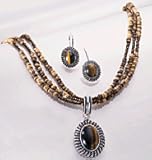 Avon Tiger's Eye Pendant on Multistrand Natural Beads & Earring Gift Set Clipped