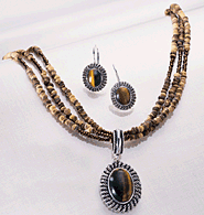 Childrens Toyshop  Jewelry : Avon Tiger's Eye Pendant on Multistrand Natural Beads & Earring Gift Set Clipped