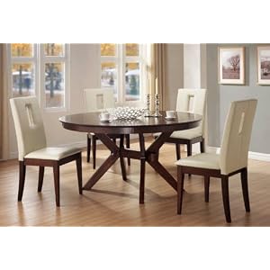 5pc Dining Table and Chairs Set White Vinyl Distress Walnut Finish by