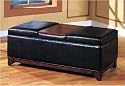 Black Vinyl Storage Ottoman with Coffee Table and Rich Cherry Wood base