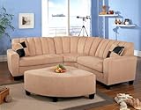 Contemporary Beige Microfiber Sectional Sofa with Ottoman