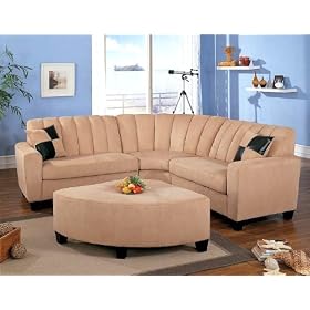 Contemporary Beige Microfiber Sectional Sofa with Ottoman