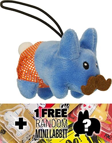 Blue: ~2.75" Happy Labbit Cute N' Crazy Mini-Plush by Frank Kozik + 1 FREE Official Labbit Mini-Figure Bundle