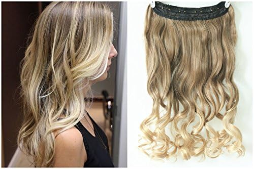Dip Dye Clip in on Ombre Hair Extensions Synthetic Straight Curly Wavy Xmas Gift (2-light brown to sandy blonde)