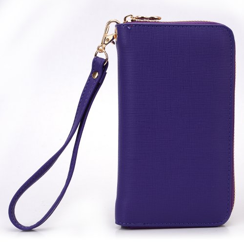 [Geek] EPI Leather Women's Wallet Wrist-let Phone Case Stand with Shell for Samsung Galaxy Note II GT-N7100 - Purple with Orange interior. Bonus Ekatomi screen cleaner