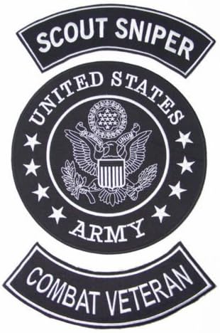 US ARMY SCOUT SNIPER COMBAT VETERAN PATCHES SET FOR BIKER MOTORCYCLE VEST JACKET
