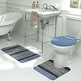 Bath Frieze Deliso Stripe Shag 3-Piece Bath Set, Light Blue
