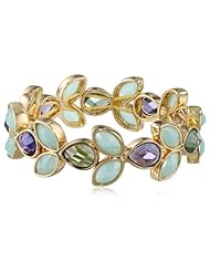 Anne Klein "Secret Garden" Gold-Tone Green Multi-Single Row Stretch Bracelet