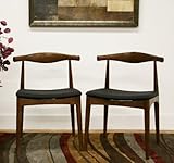 Set of 2 Dining Chairs with Curved Back in Walnut-Like Stain Finish