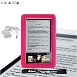 Premium Grade Barnes & Noble Nook Silicone Skin Cover Case (Pink, Magenta, Hot Pink) + 4-inch eBigvalue(TM) Determination Hand Strap + Easy Travel Home Wall Charger