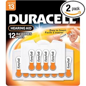Duracell DA13B12W 1.4-Volt Zinc Air Hearing Aid Batteries, Size 13, 12-Count Packages (Pack of 2)