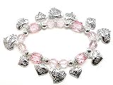 Pink Crystal Peace Hope Heart Charm Stretch Bracelet