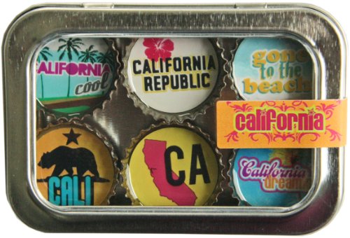 California Bottle Cap 6 pc Magnet Set w/ Case